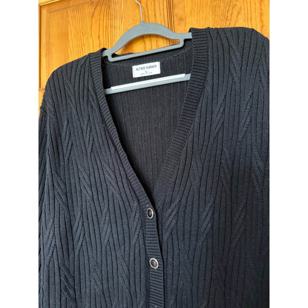 Alfred Dunner Vintage Black Cable Knit Button Front Cardigan Sweater Womens L - Picture 2 of 6